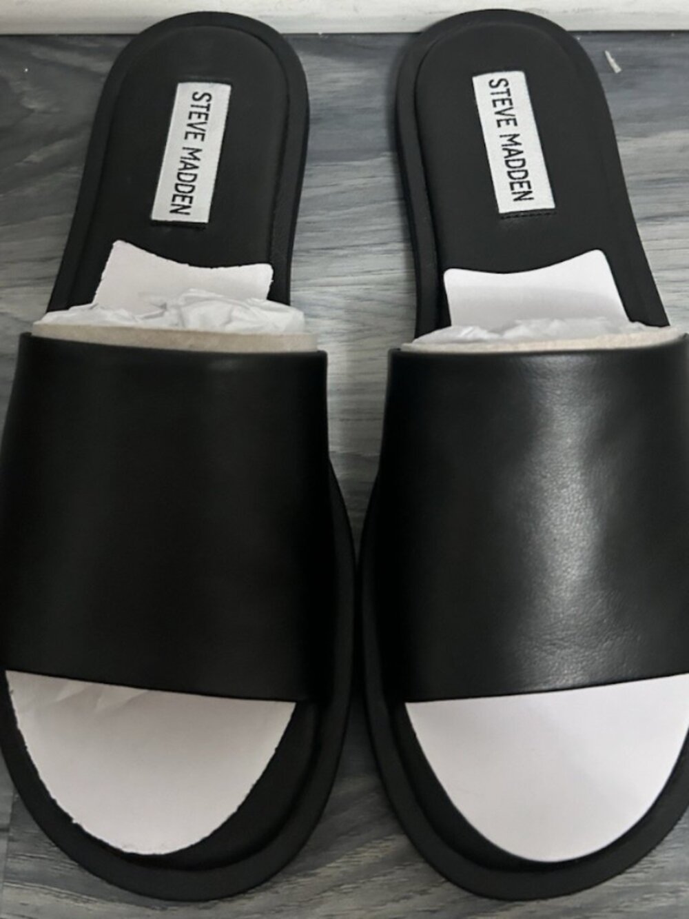 Steve Madden Sienna Black Leather Slides Sandals Size 7.5 New/w Box